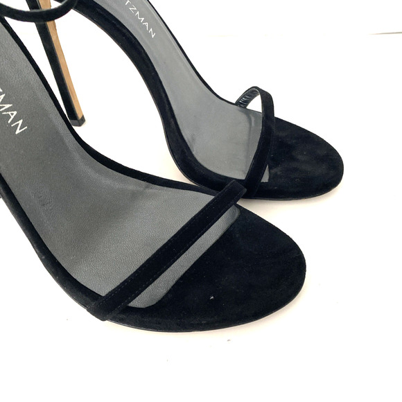 Stuart Weitzman Nudist Nudistsong Black Suede Sandal Open Toe Slim Heel 8.5 - Picture 3 of 15